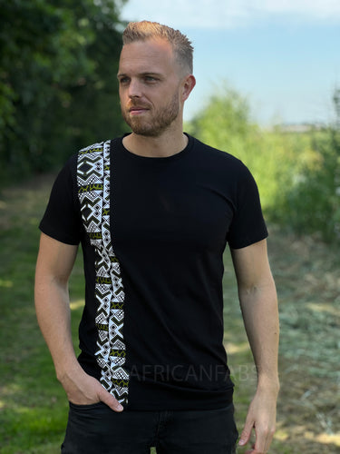 T-shirt with African print details - white / green bogolan band