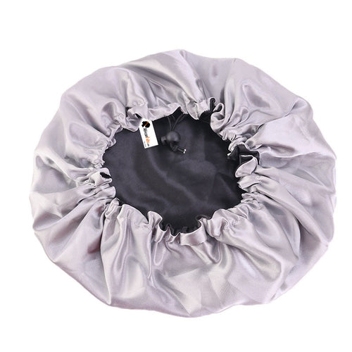 SATIN SET - Protect your hair & keep it dry - Black Satin Hair Bonnet + Shower cap + Scrunchie