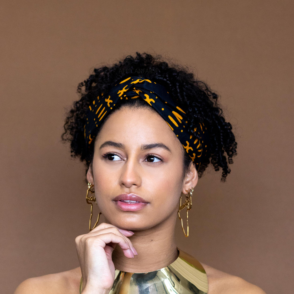 African print Headband Adults Hair Accessories Black / Yellow BO