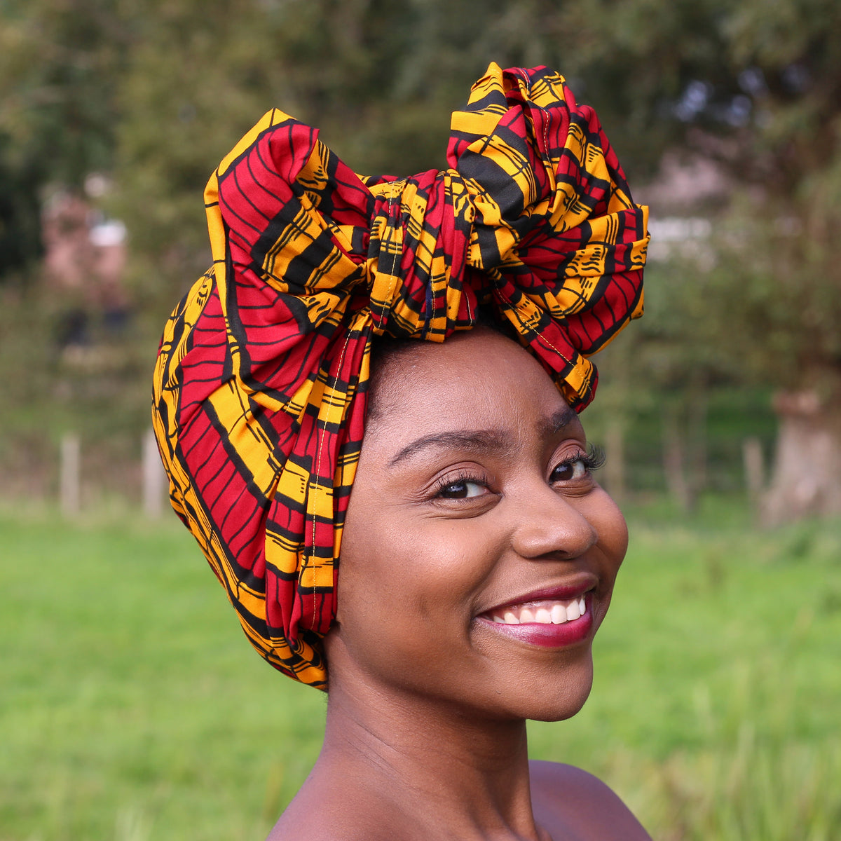African headwrap- Red yellow sugar cane (Vlisco) – AfricanFabs
