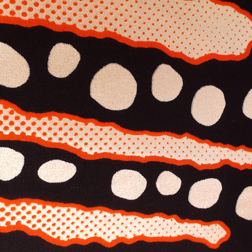 African Wax print fabric - Black Orange Mud cloth / Bogolan stripes ** Metallic Special **