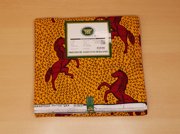 VLISCO Hollandais Wax print fabric - YELLOW / RED JUMPING HORSE