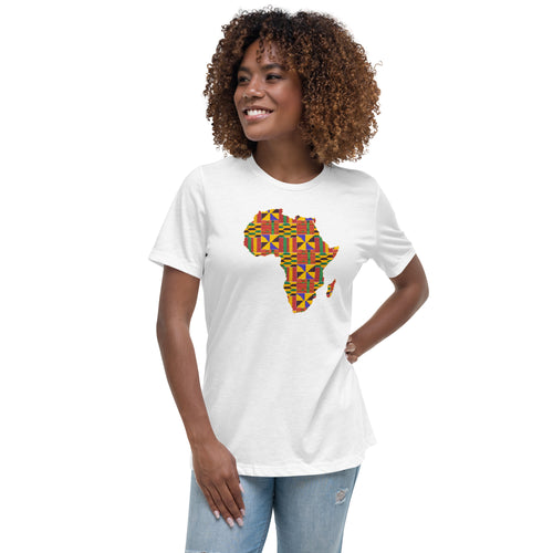 T-shirt Women's - African continent in kente print D001 (Shirt in Black or White)