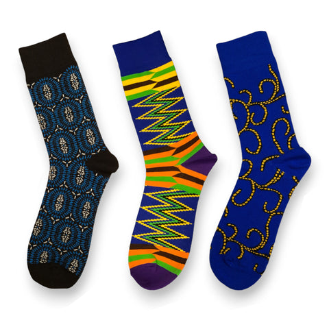 African socks / Afro socks / Set of 3 pairs - Blue EHAIRROVBUGIE