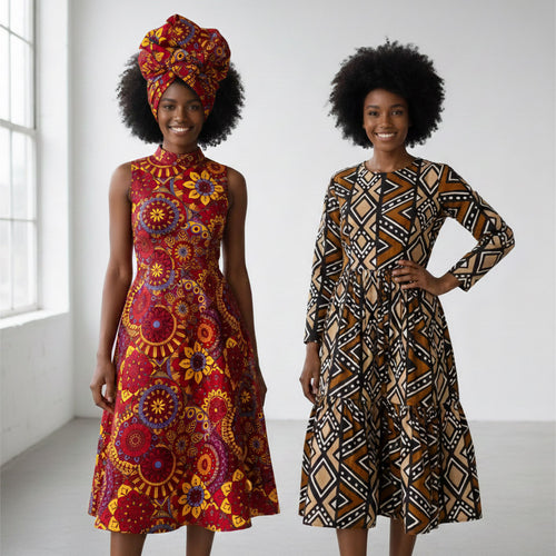 African print fabric - Brown & Beige Bogolan - 100% cotton