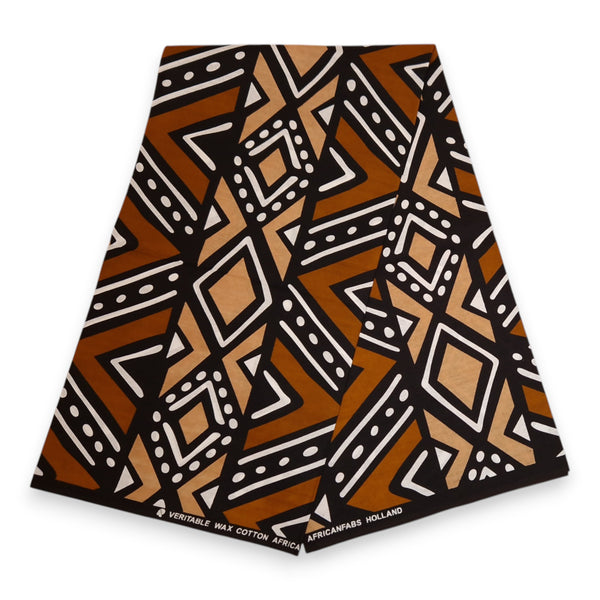 African print fabric - Brown & Beige Bogolan - 100% cotton