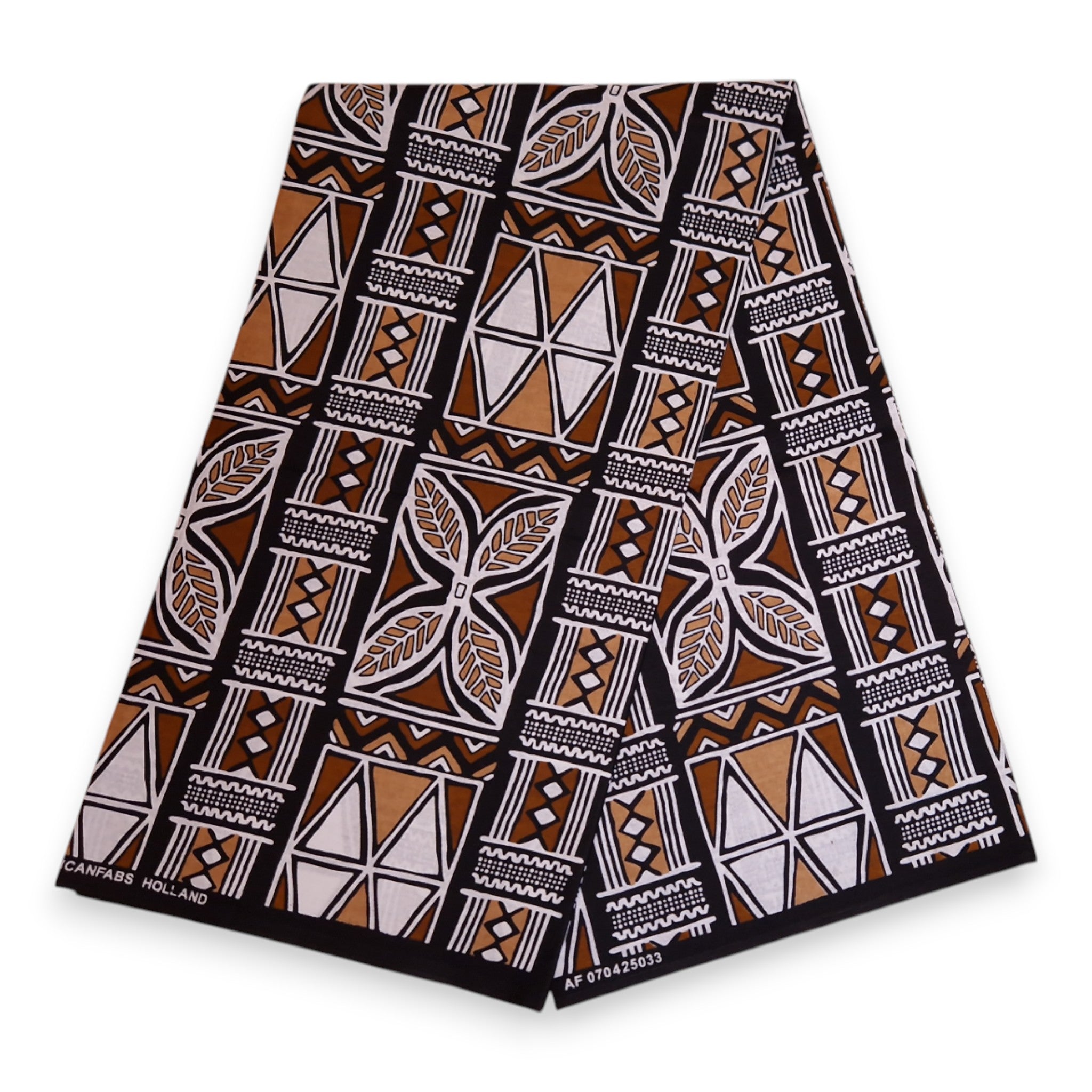 African print fabric - Dark Brown & White Bogolan Symbols - 100% cotton