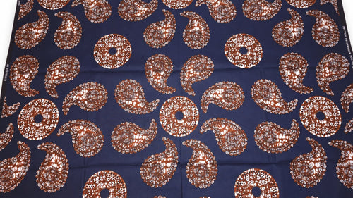 African Wax print fabric - Blue Brown Navy Paisley Sun - 100% cotton