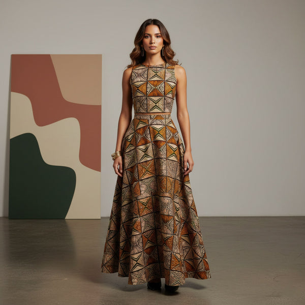 African print fabric - Orange & Olive African Prism - 100% cotton