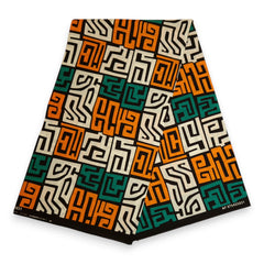 African print fabric - Teal & Yellow-Orange Kuba Blocks Congo - 100% cotton
