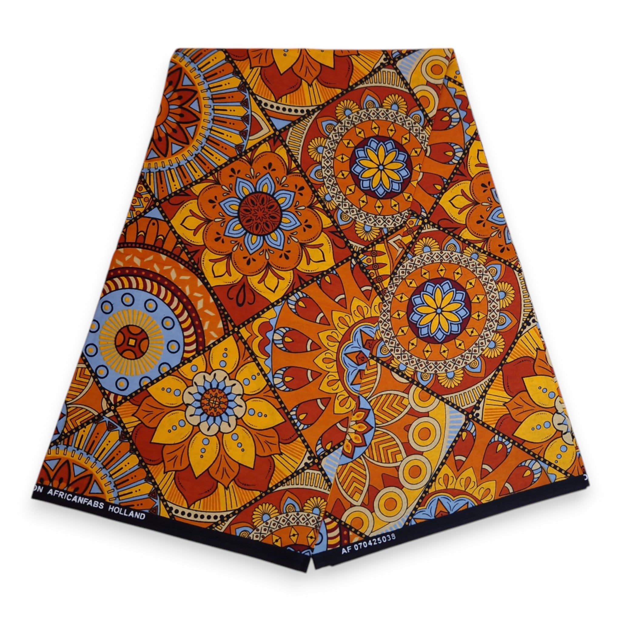 African print fabric - Orange & Light Blue Mandala Patchwork - 100% cotton