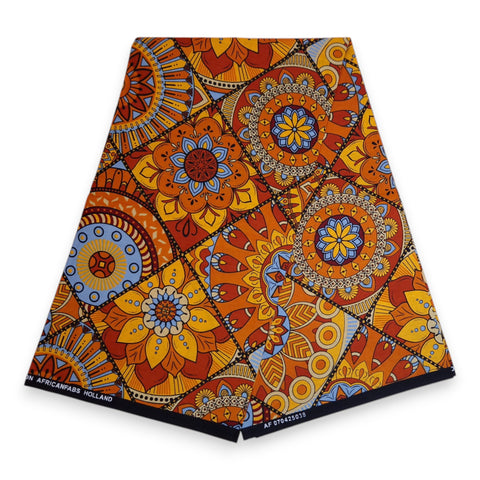 African print fabric - Orange & Light Blue Mandala Patchwork - 100% cotton