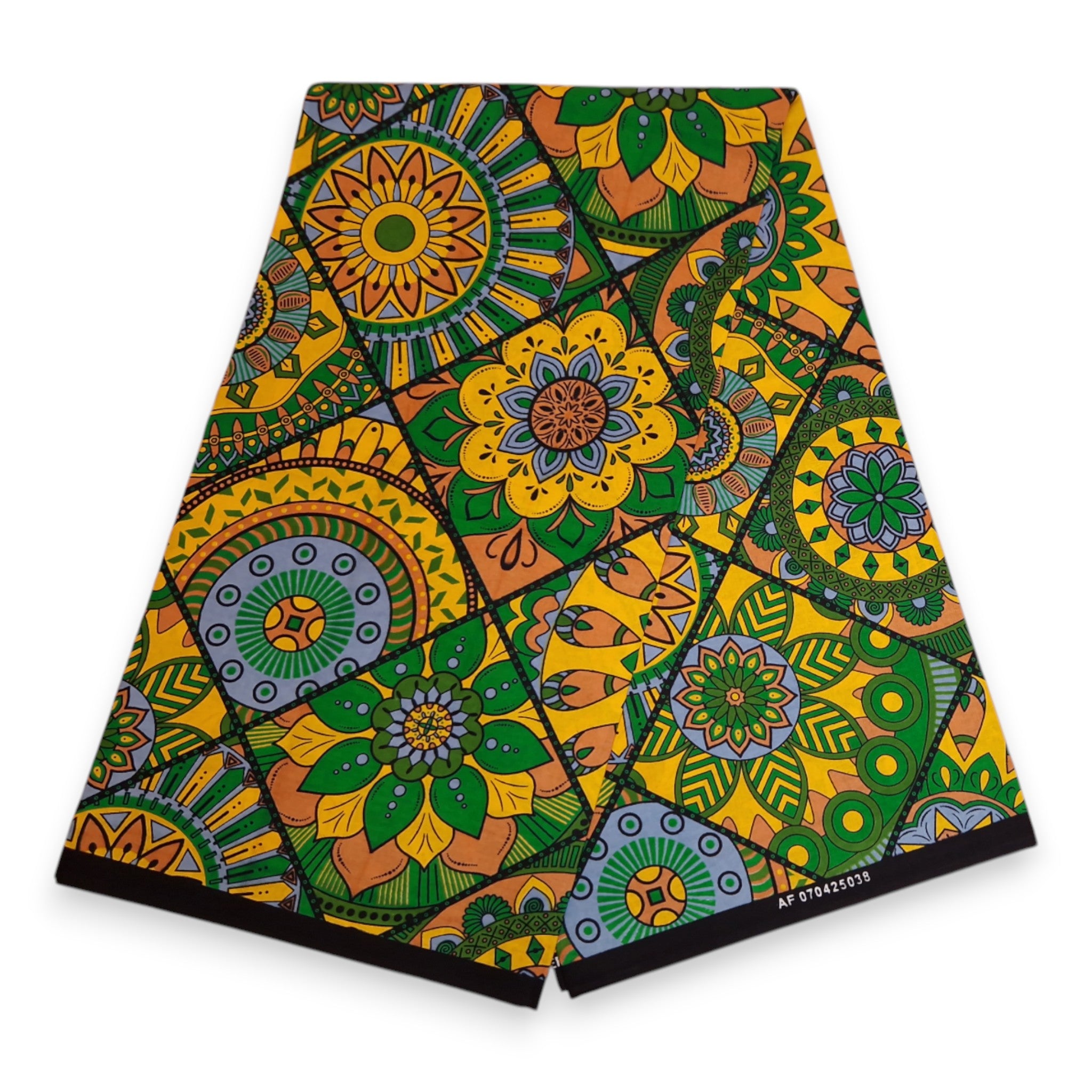 African print fabric - Green & Yellow Mandala Patchwork - 100% cotton