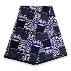 African print fabric - Blue Bogolan Mosaic - 100% cotton