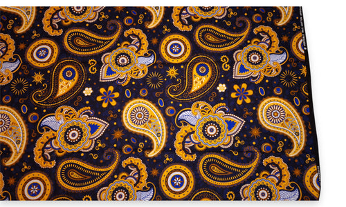 African print fabric - Navy blue Yellow Paisley - 100% cotton