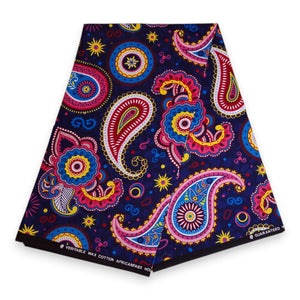 African print fabric - Blue Pink Paisley - 100% cotton