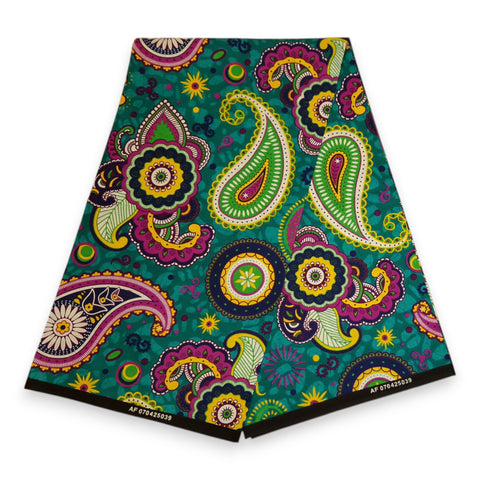African print fabric - Turquoise Purple Paisley - 100% cotton