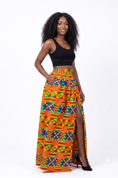African Wax print fabric - Yellow Blue Kente Print Ghana - 100% cotton