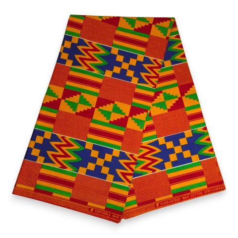 African Wax print fabric - Orange Pink Rosette Burst - 100% cotton