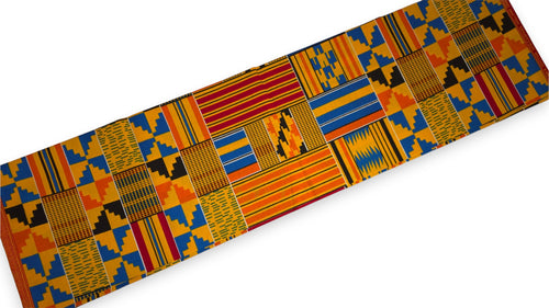 African Wax print fabric - Orange Kente Print Blocks Ghana - 100% cotton