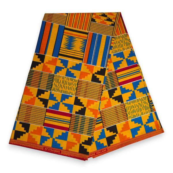 African Wax print fabric - Orange Kente Print Blocks Ghana - 100% cotton