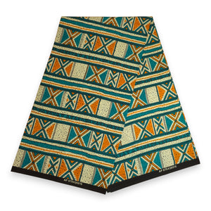VLISCO Hollandais Wax print fabric - Turquoise Yellow Fallen tree