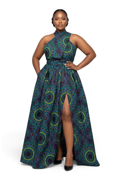 African Wax print fabric - Green Yellow Ocean Eye - 100% cotton
