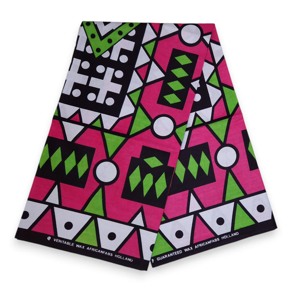 African print fabric - Pink Green Samakaka / Samacaca (Angola) - 100% cotton