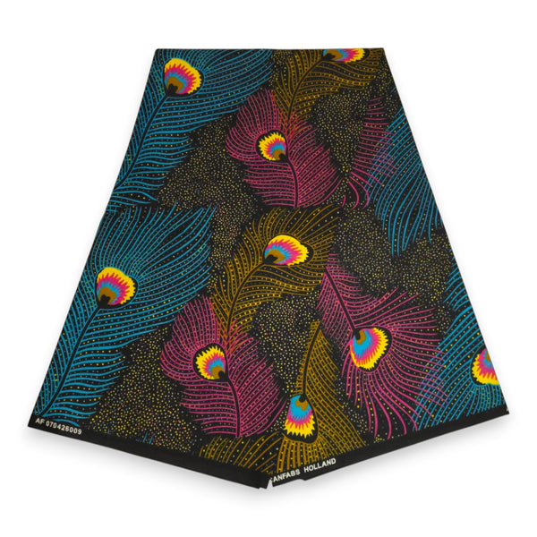 African Wax print fabric - Pink Blue Royal Peacock - 100% cotton