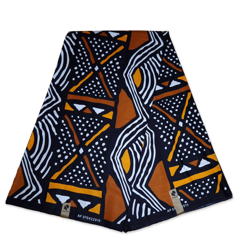 African print fabric - Brown Orange Bogolan / Mud cloth AF-4008