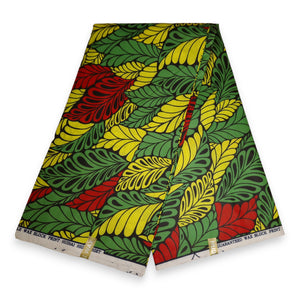 African print fabric - Multicolor leaves - Polycotton