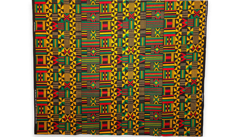 African Wax print fabric - Black Green Kente Print Ghana - 100% cotton