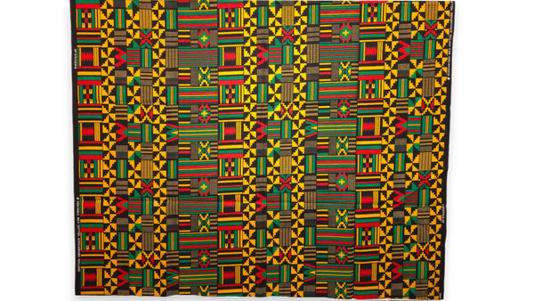 African Wax print fabric - Black Green Kente Print Ghana - 100% cotton