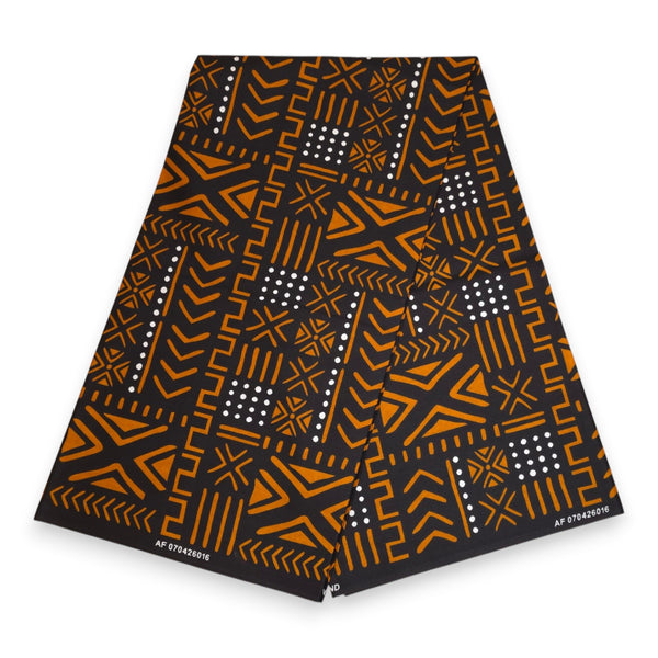 African Wax print fabric - Black Orange Bogolan Spirit - 100% cotton