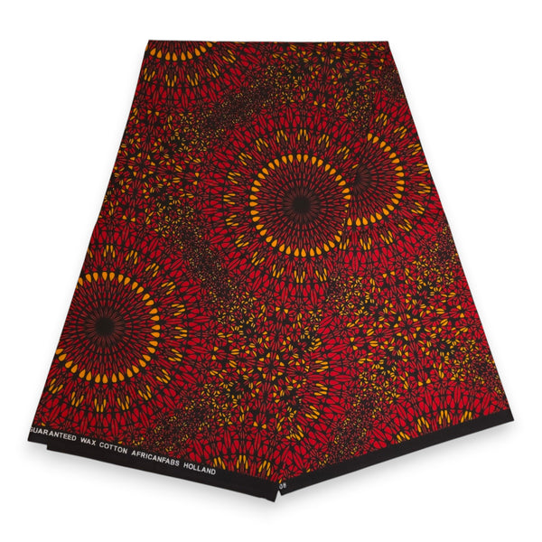 African Wax print fabric - Red Sunfire Bloom - 100% cotton