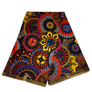 African print fabric - Dark Multicolor disks - 100% cotton
