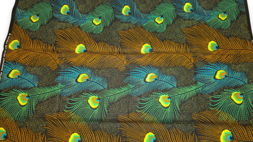 African Wax print fabric - Brown Teal Royal Peacock - 100% cotton