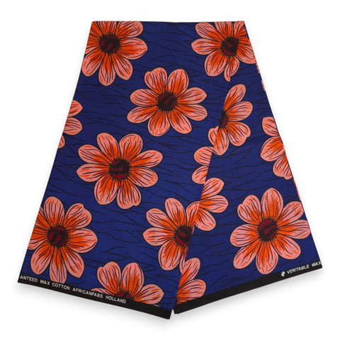 VLISCO Hollandais Wax print fabric - Yellow / Blue leaftrail