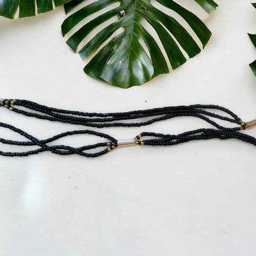3 in 1 Waist Beads / African Hip Chain - IYORE- Black (elastic )