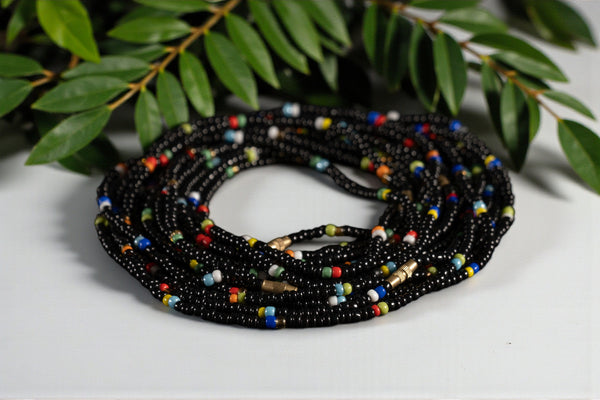 Waist Beads / African Hip Chain - IDEN - Black (elastic)