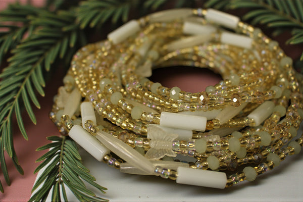 Waist Beads / African Waist Chain - ISIUWA - White - Glow in the dark (elastic)