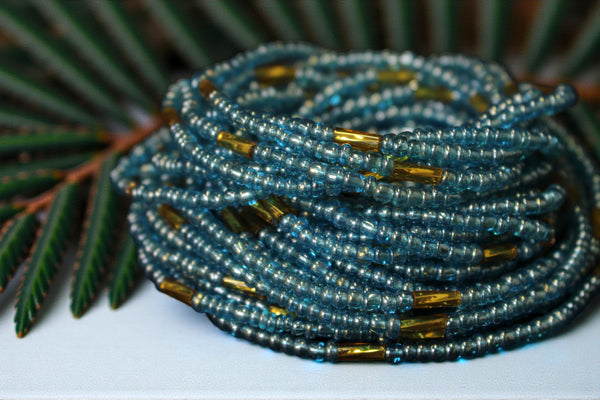Waist Beads / African Waist Chain - IZODUWA - Blue / gold (elastic)