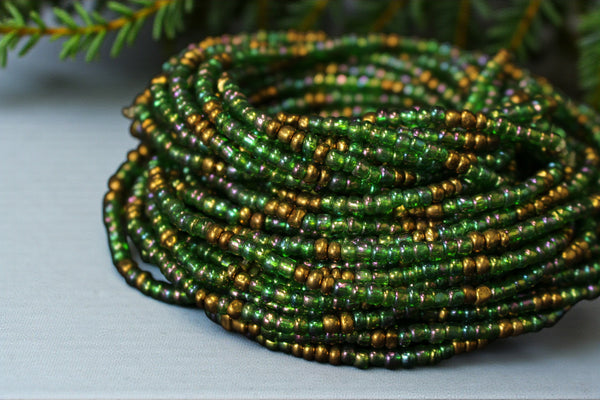 Waist Beads / African Waist Chain - OGHOGHO - Green / gold (elastic)
