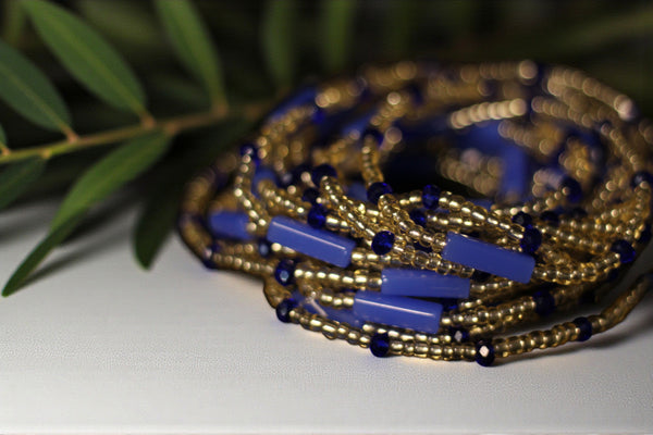 Waist Beads / African Hip Chain - IFUEKO - Blue (elastic)