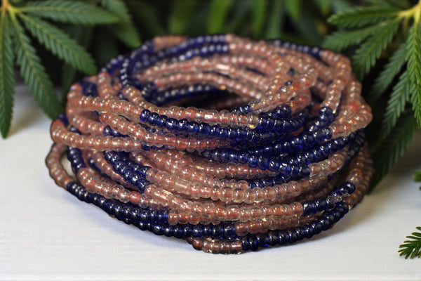Waist Beads / African Waist Chain - OSAYEMWENRE - Blue / pink (elastic)