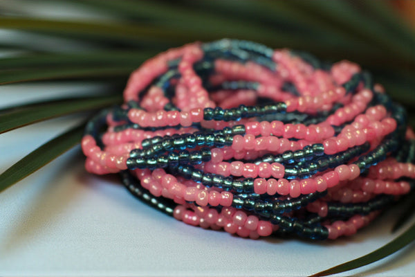 Waist Beads / African Waist Chain - ADODO - Blue / pink (elastic)