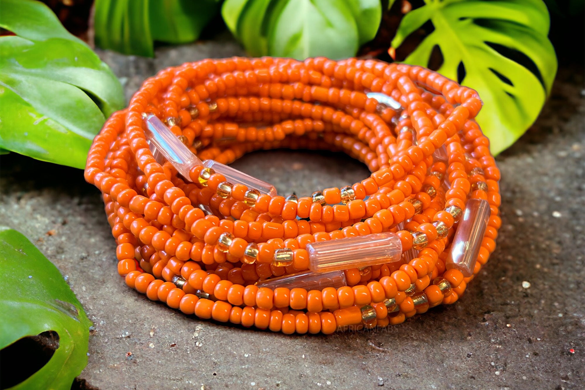 Waist Beads / African Hip Chain - FADEKEMI - Orange (elastic)