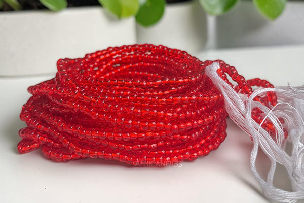 Waist Beads / African Hip Chain - Abiémwénse - Red (Traditional non-elastic string)