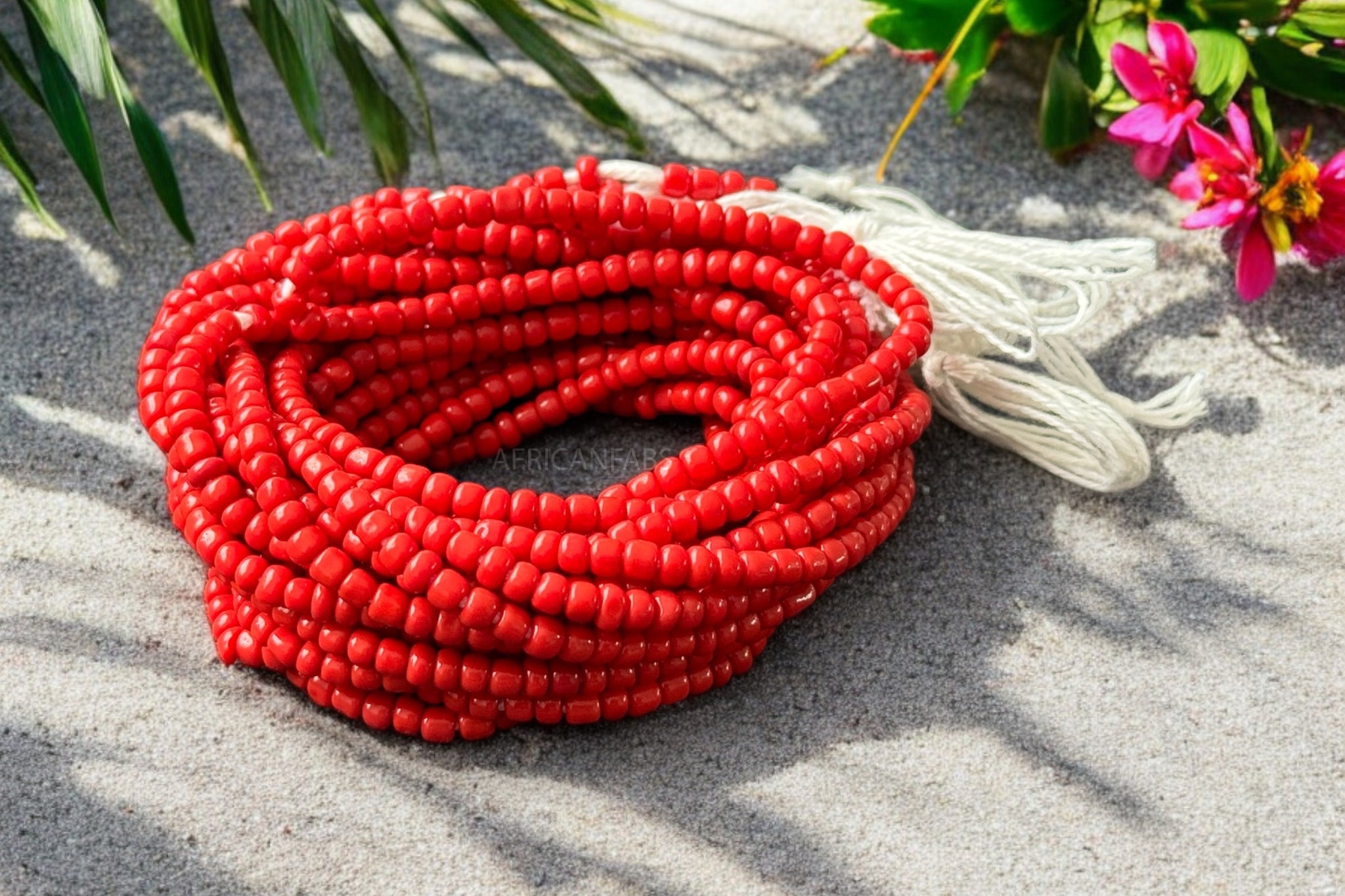 Waist Beads / African Hip Chain - Abiémwénse - Red (Traditional non-elastic string)