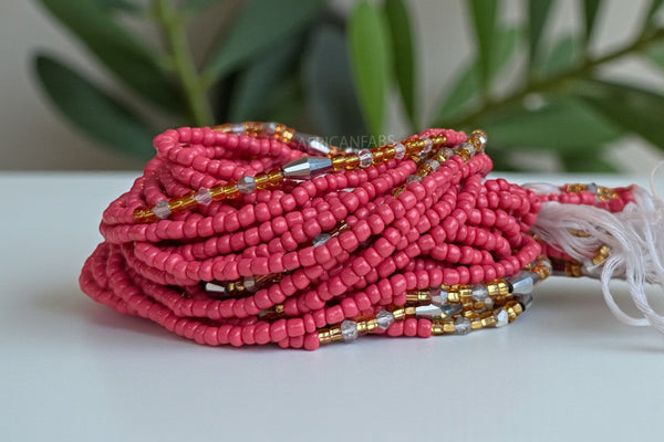 Waist Beads / African Hip Chain - Abinéné - Old Pink (Traditional non-elastic string)